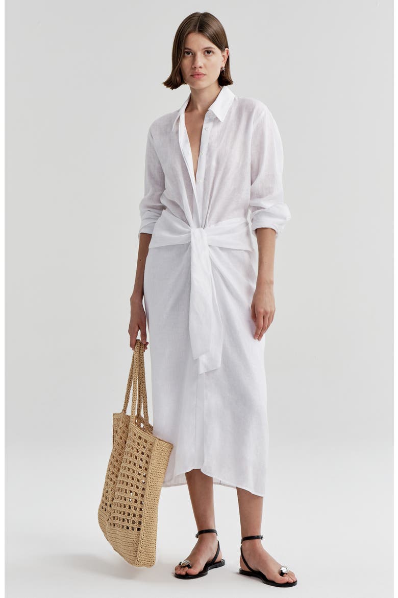 Mila Tie Waist Long Sleeve Maxi Shirtdress, Alternate, color, WHITE
