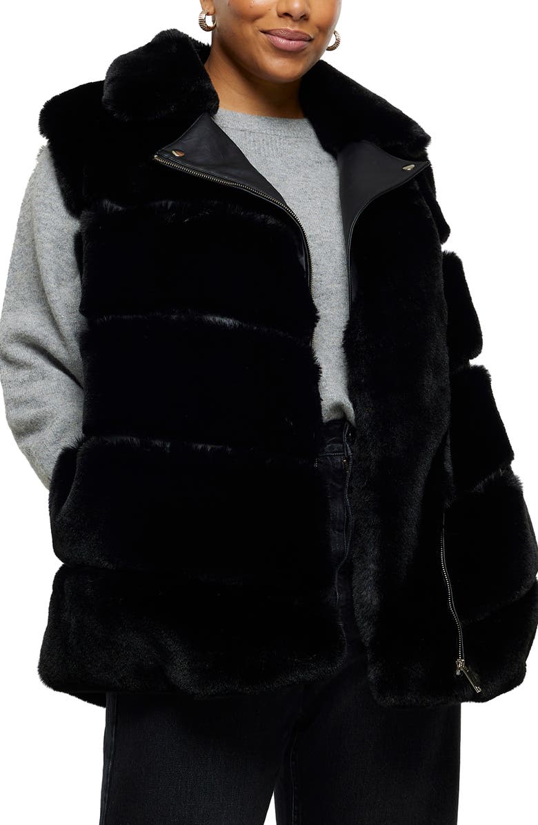 River Island Faux Fur & Faux Leather Moto Gilet, Main, color, 