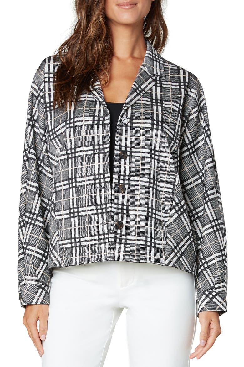 Cocoon Plaid Crop Jacket, Main, color, BLACK/ CREAM/ KHAKI