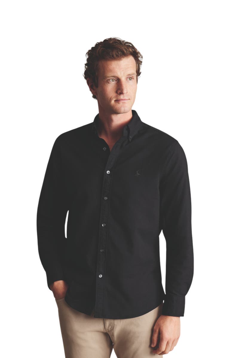 Charles Tyrwhitt Stretch Washed Oxford Shirt, Main, color, Black