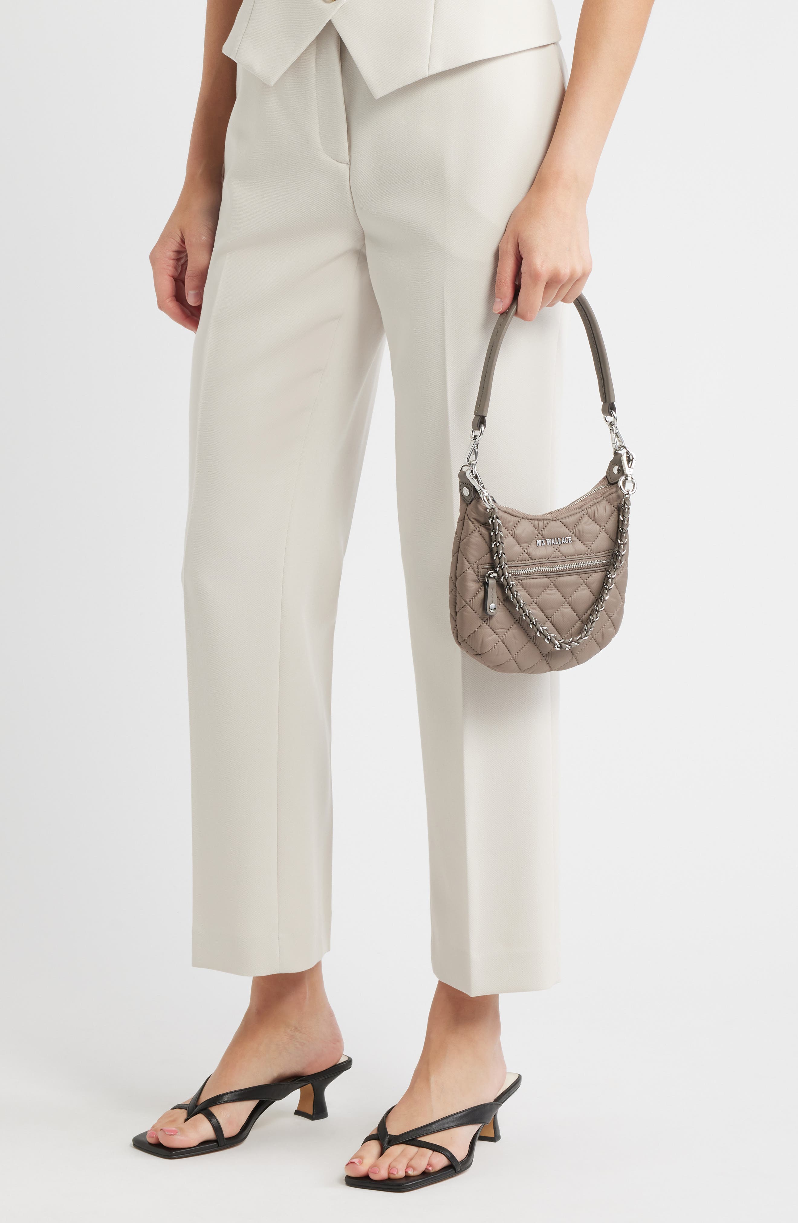 MZ Wallace Mini Crosby Sienna Quilted Nylon Shoulder Bag, Alternate, color, Morning Dove