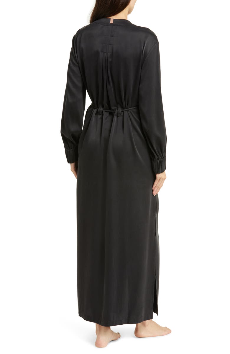Lunya Washable Silk Long Robe, Alternate, color, Immersed Black