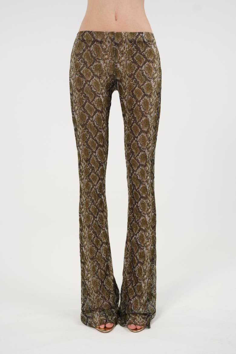 Snake Print Low Rise Flare Trousers, Main, color, Multi-Colored