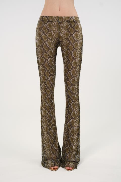 Snake Print Low Rise Flare Trousers