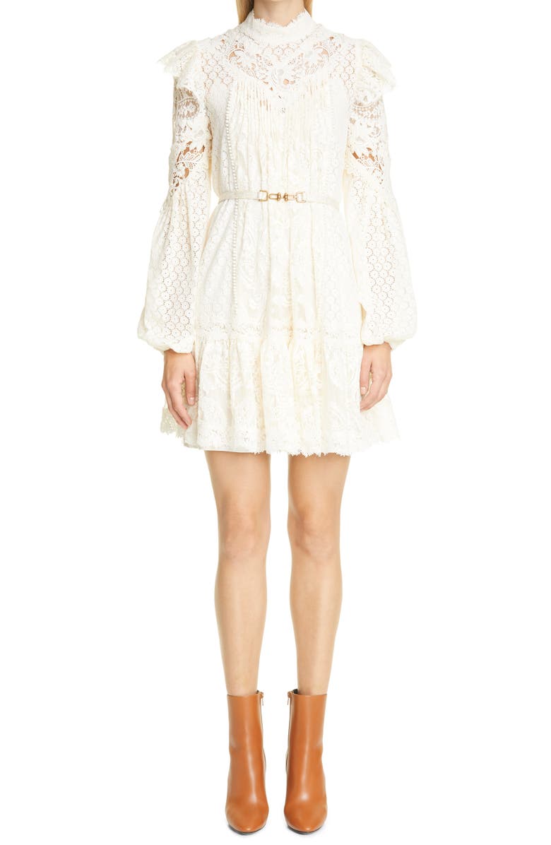 Zimmermann Concert Long Sleeve Textured Lace Minidress, Main, color, 