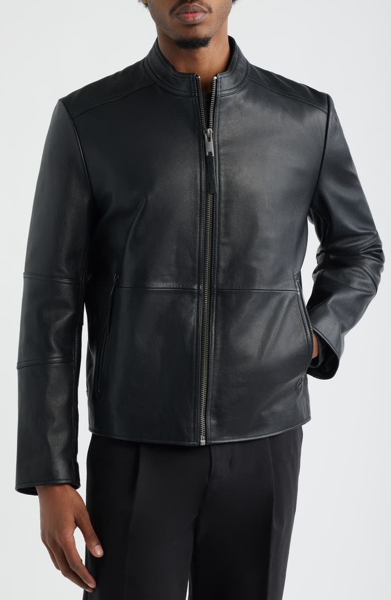 HUGO Lokis Leather Jacket, Alternate, color, Black
