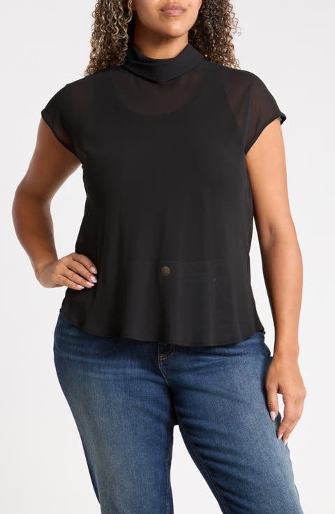 Cowl Neck Scarf Detail Sheer Top