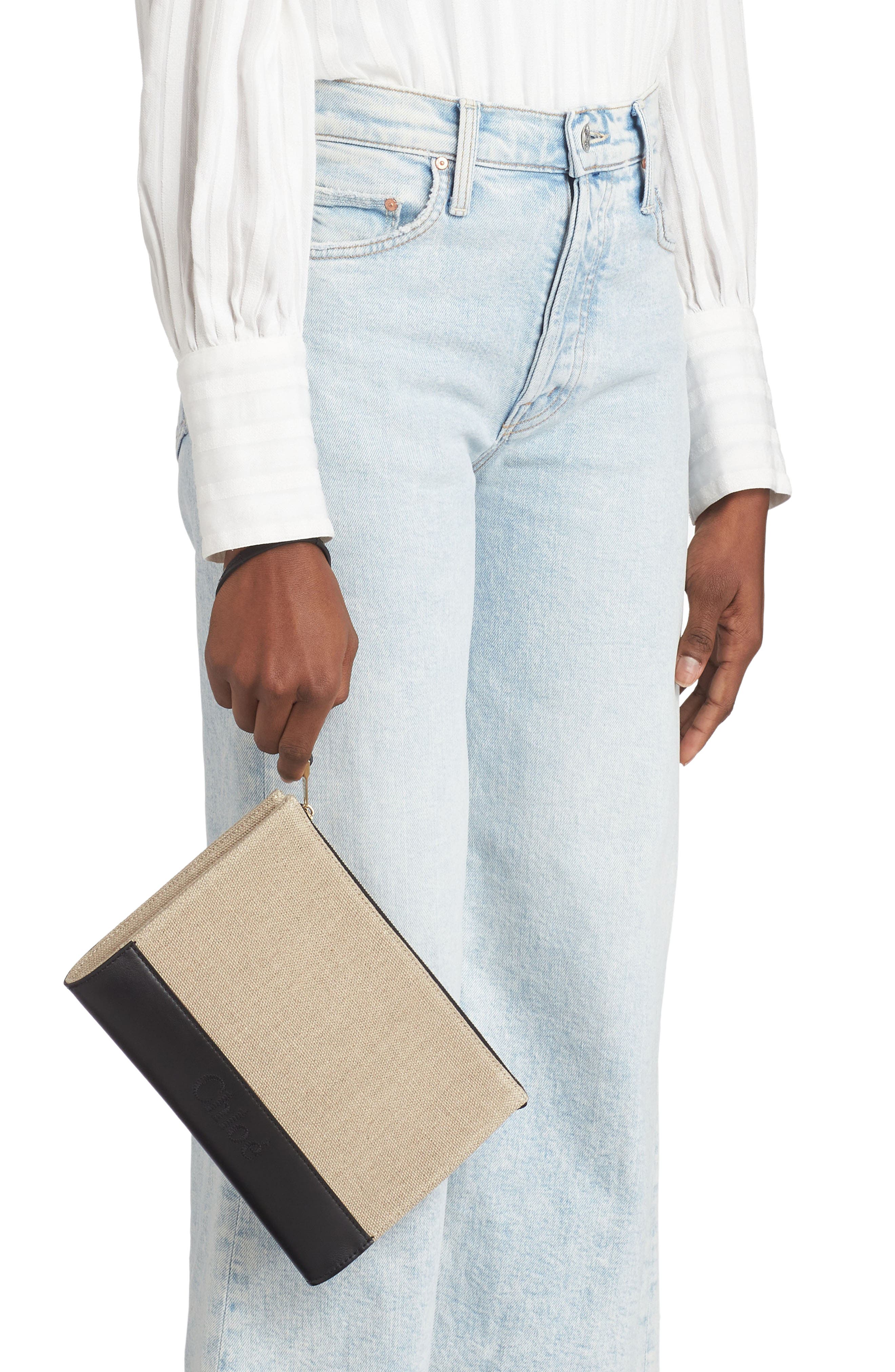 Chloé Sense Linen & Leather Pouch, Alternate, color, 