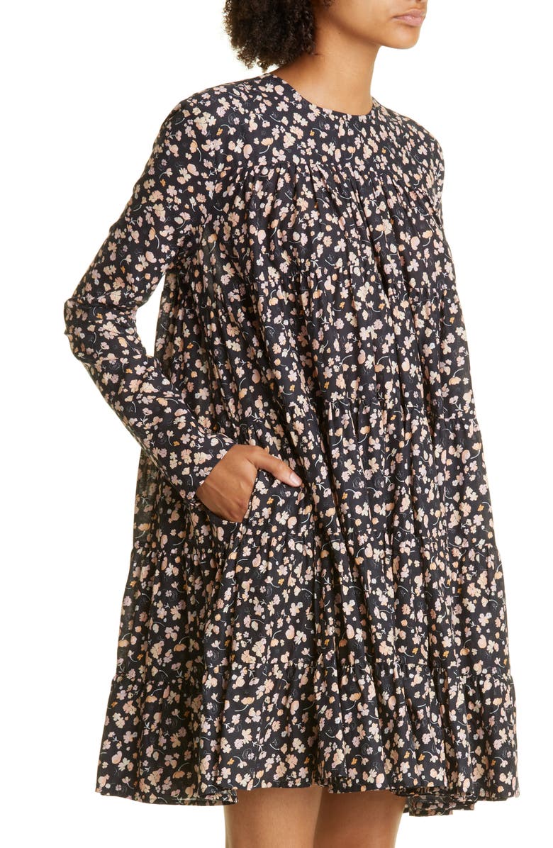 Merlette Soliman Floral Tiered Long Sleeve Pima Cotton Dress, Alternate, color, 