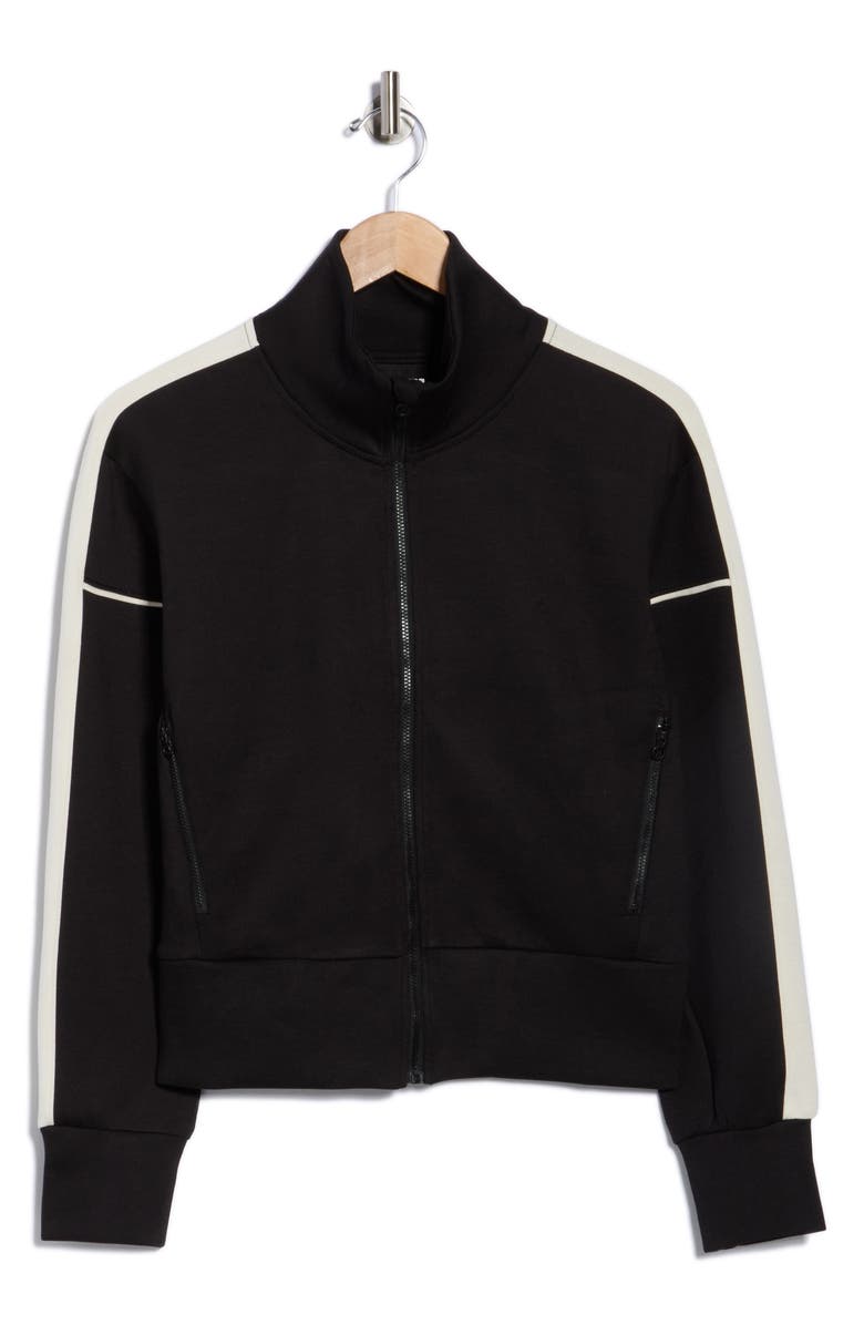 LAYER 8 Archaeo Performance Scuba Knit Top, Alternate, color, Rich Black/ Papyrus Stripe