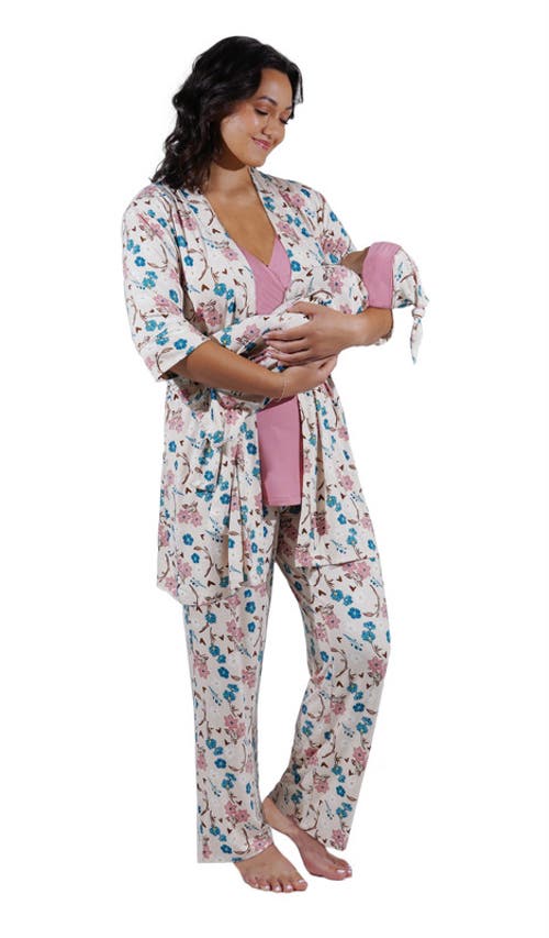 Everly Grey Analise During & After 5-piece Maternity/nursing Sleep Set For Mom & Baby In Gray