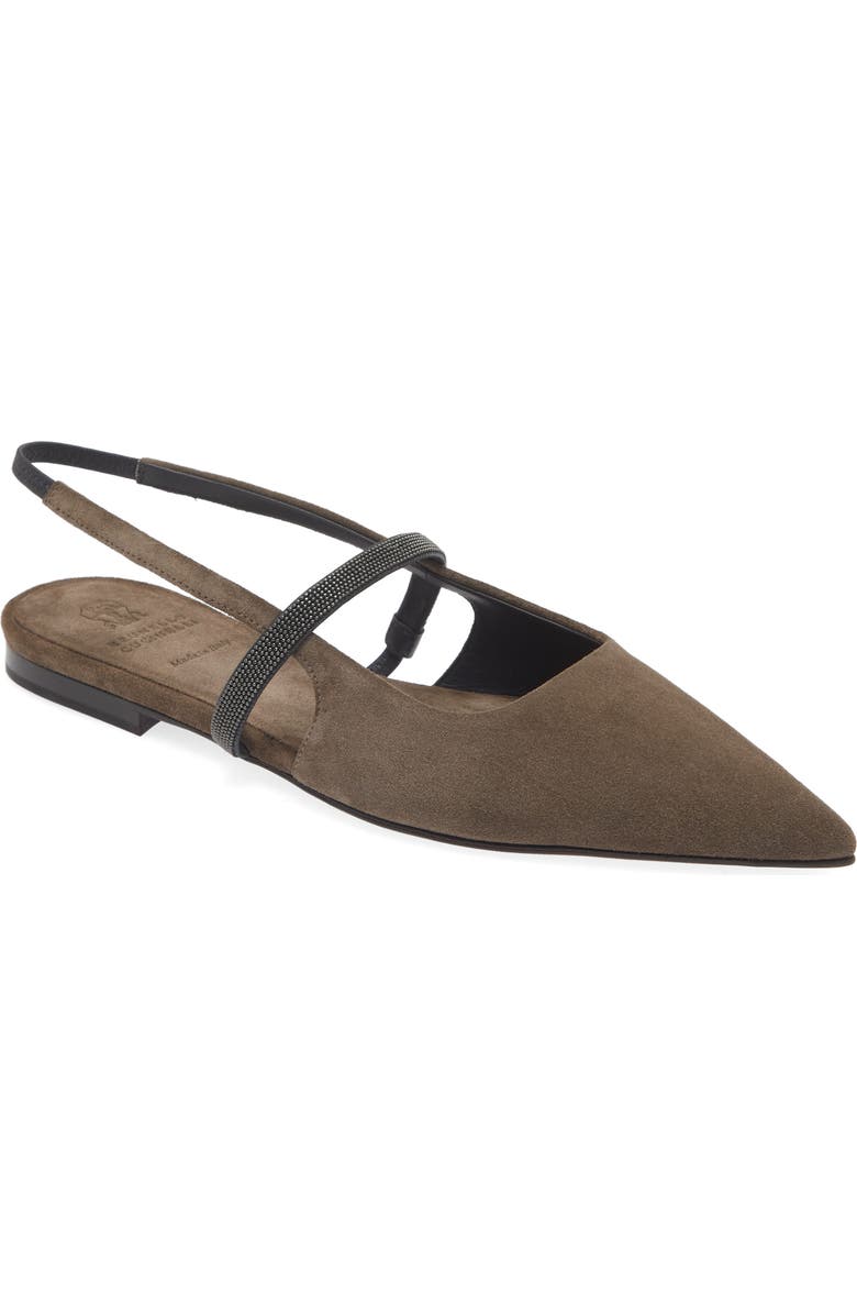 Brunello Cucinelli Monili Pointed Toe Slingback Flat, Main, color, C8769 Torba