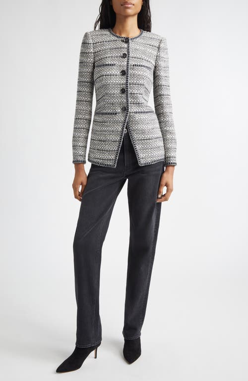 Veronica Beard Alessia Metallic Tweed Cutaway Jacket In Gray