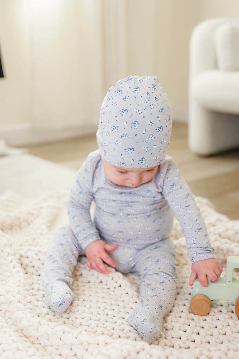 Floral Print Romper with Matching Printed Hat, Alternate, color, Petal