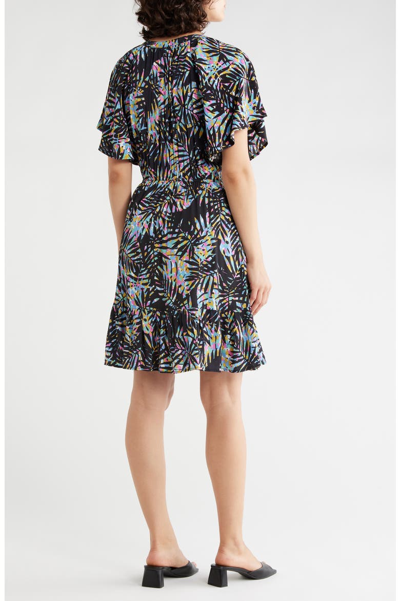 Flutter Sleeve Dress, Alternate, color, BLACK/ BLUE