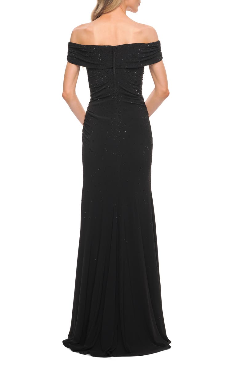 La Femme Off the Shoulder Beaded Sheath Gown, Alternate, color,