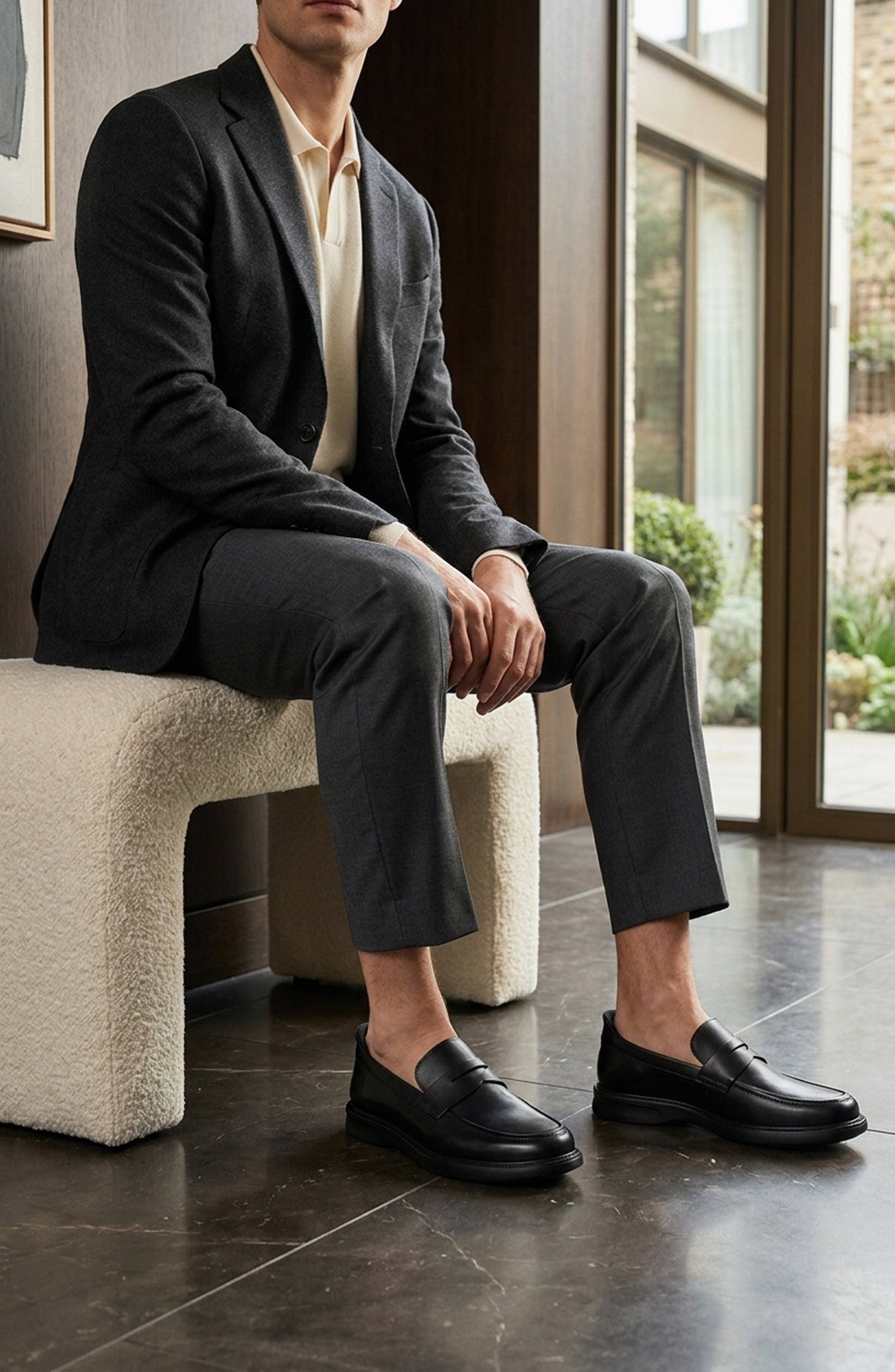 Joseph Street Hands Free Technology Leather Penny Loafer, Alternate, color, Black Napa Leather