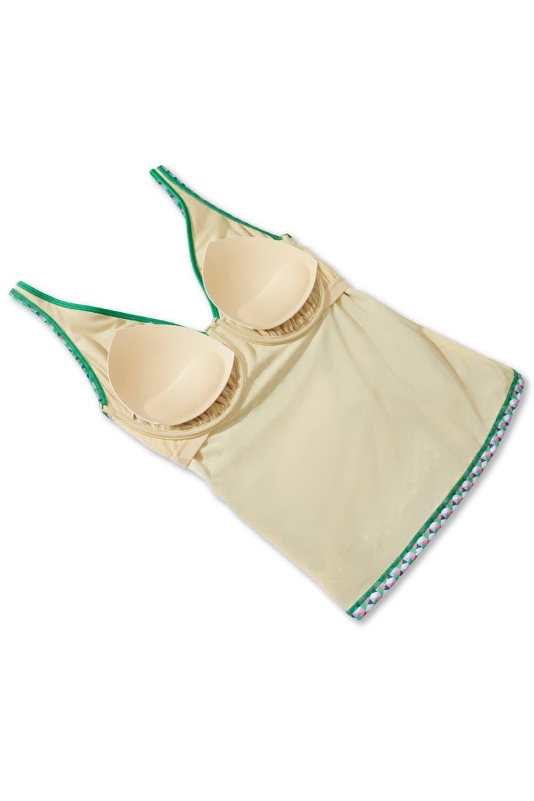 Shimmer Contrast Trim Underwire Tankini Top, Alternate, color, Vivid Geo