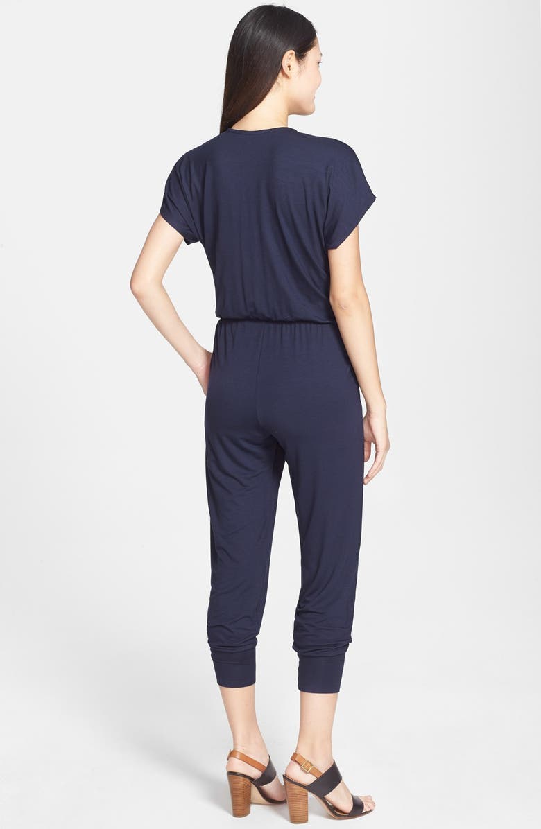 Loveappella Short Sleeve Wrap Top Jumpsuit, Alternate, color, Meridian