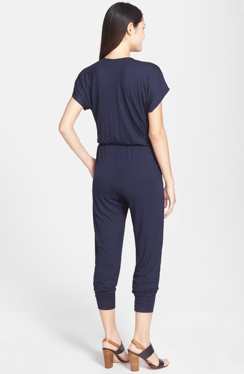 Loveappella Short Sleeve Wrap Top Jumpsuit In Blue