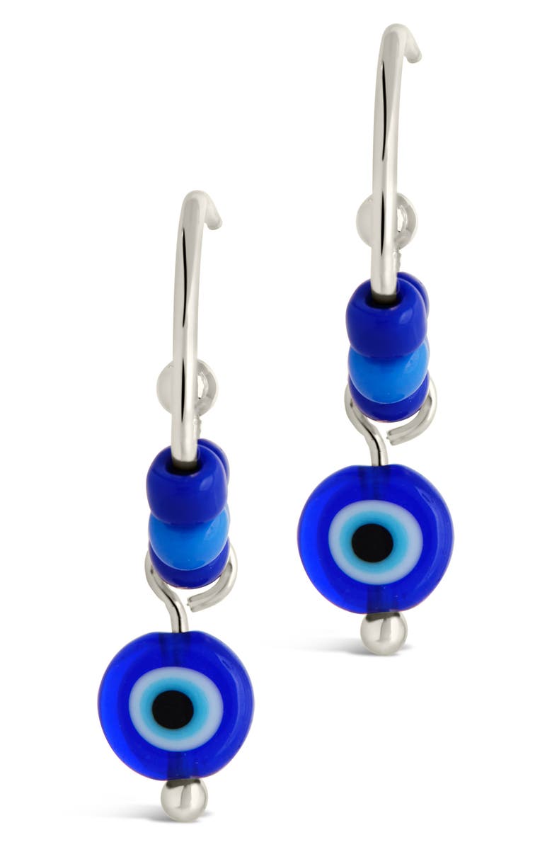 Sterling Forever Sibyl Evil Eye Drop Beaded Hoop Earrings, Alternate, color, Silver