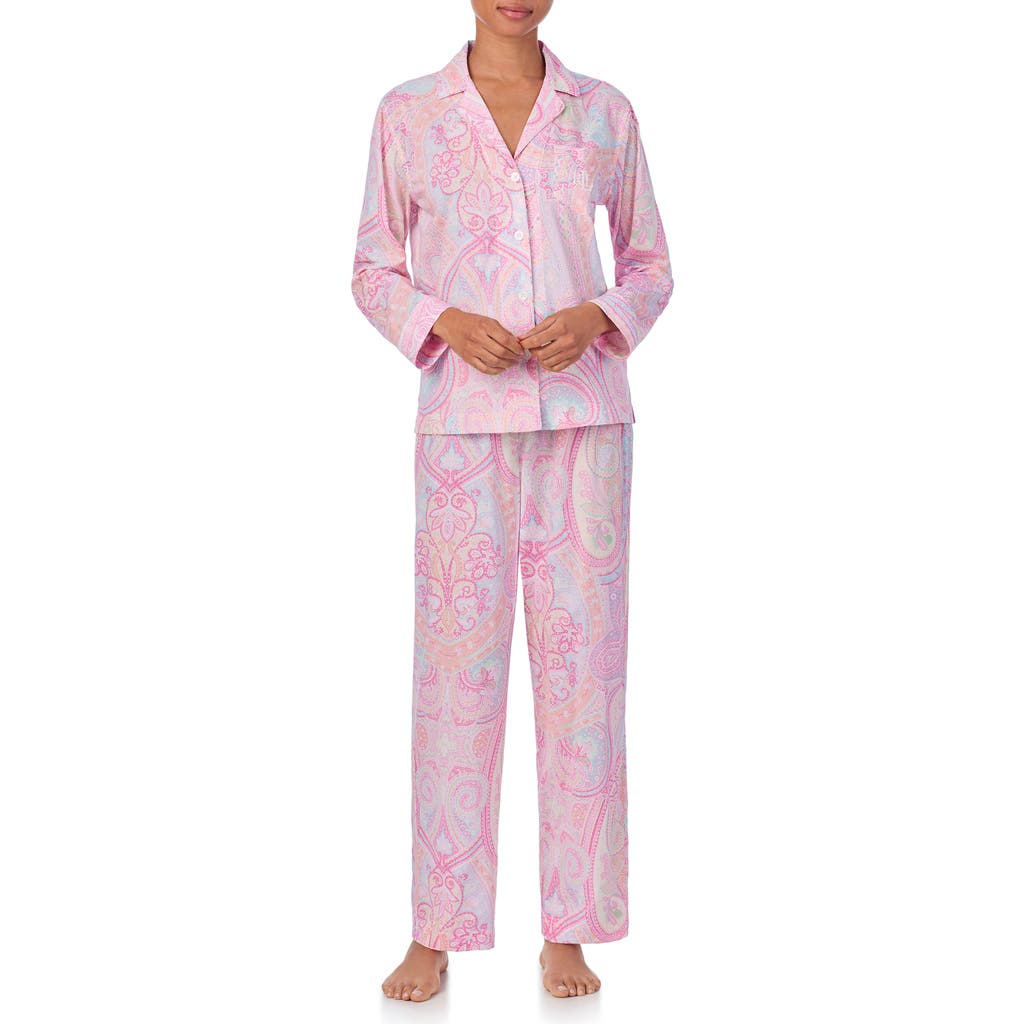 Shop Ralph Lauren Lauren Print Cotton Blend Pajamas In Pink Pais