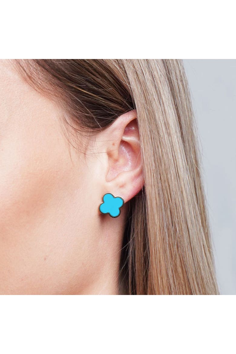 Large Turquoise Clover Stud Earrings, Alternate, color, Turquoise