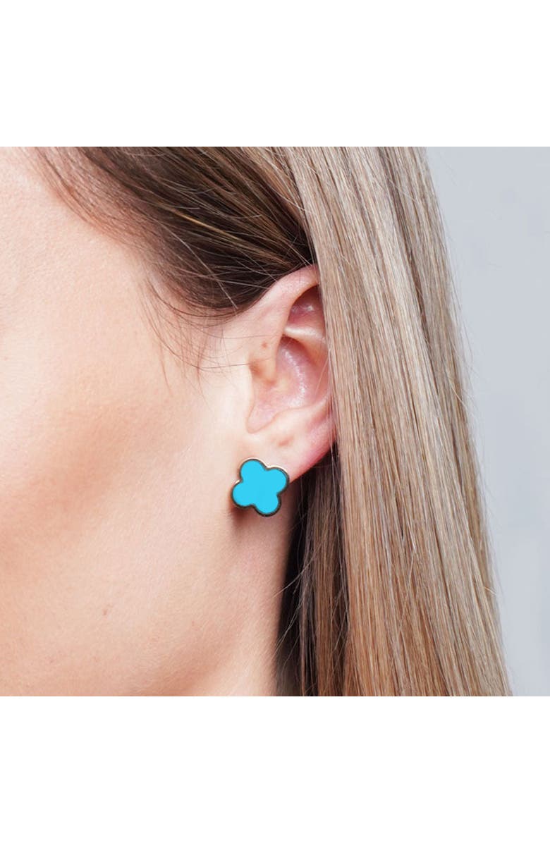 The Lovery Fine Jewelry Large Turquoise Clover Stud Earrings, Alternate, color, Turquoise