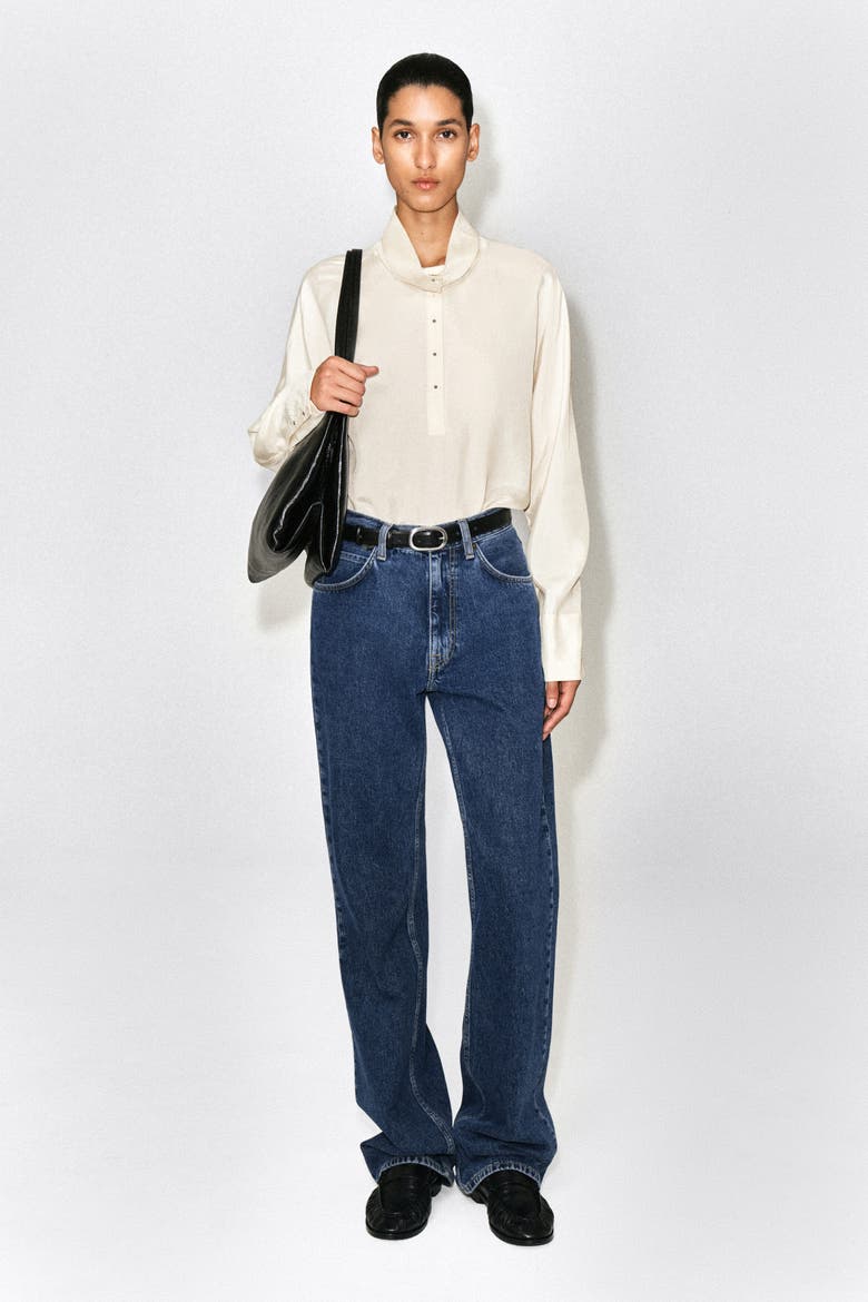 Stud-Detail Mock-Neck Blouse, Alternate, color, CAPPUCCINO