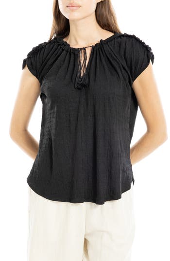 Max Studio Tie Keyhole Cap Sleeve Top In Black