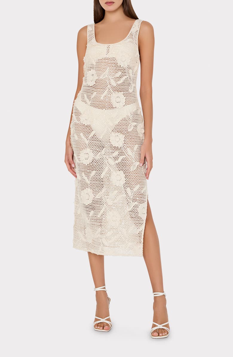 Milly Sequin Crochet Cover-Up Dress, Alternate, color, 