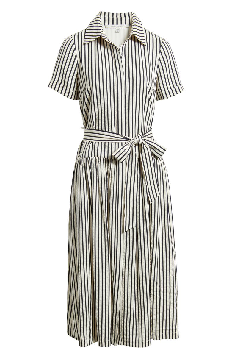 Julia Jordan Stripe Tie Waist Midi Shirtdress, Alternate, color, Ivory Black