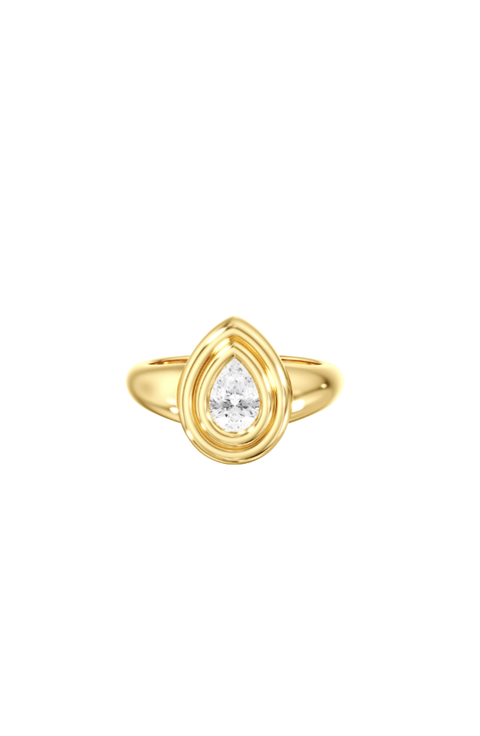 Double Bezel Pear Pinky Lab Diamond Ring in 14K