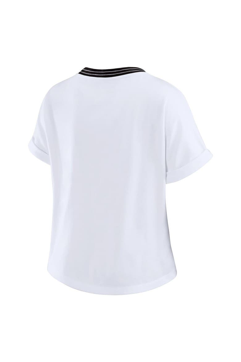 Women's WEAR by Erin Andrews White Jacksonville Jaguars Cropped Center Stripe Dolman T-Shirt, Alternate, color, White