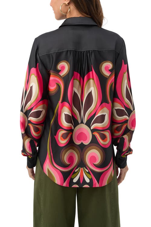 Trina Turk Cassavetes Button Up Border Printed Top In Multi