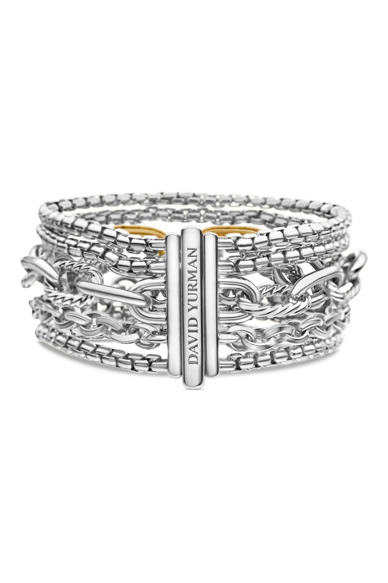 Multi-Row Chain Bracelet with 18K Yellow Gold, Alternate, color, SILVER/ GOLD