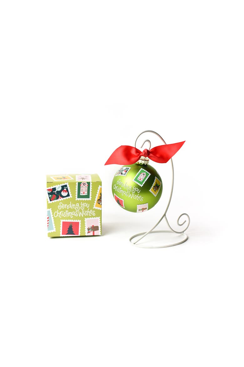 Sending You Christmas Wishes Glass Ornament with Red Stand, Main, color, Green