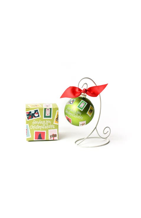 Sending You Christmas Wishes Glass Ornament with Red Stand