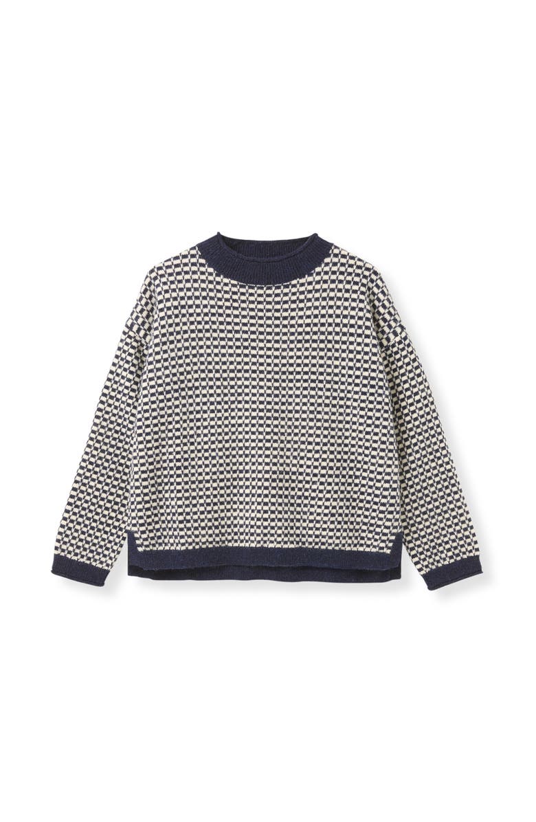 Celtic & Co. Micro Check Funnel Neck Sweater, Alternate, color, Navy / Ecru