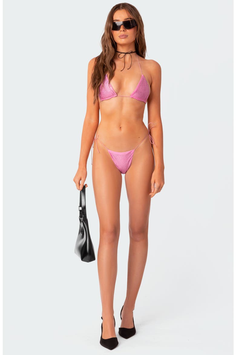 Shimmer Rhinestone Side Tie Bikini Bottoms, Alternate, color, PINK