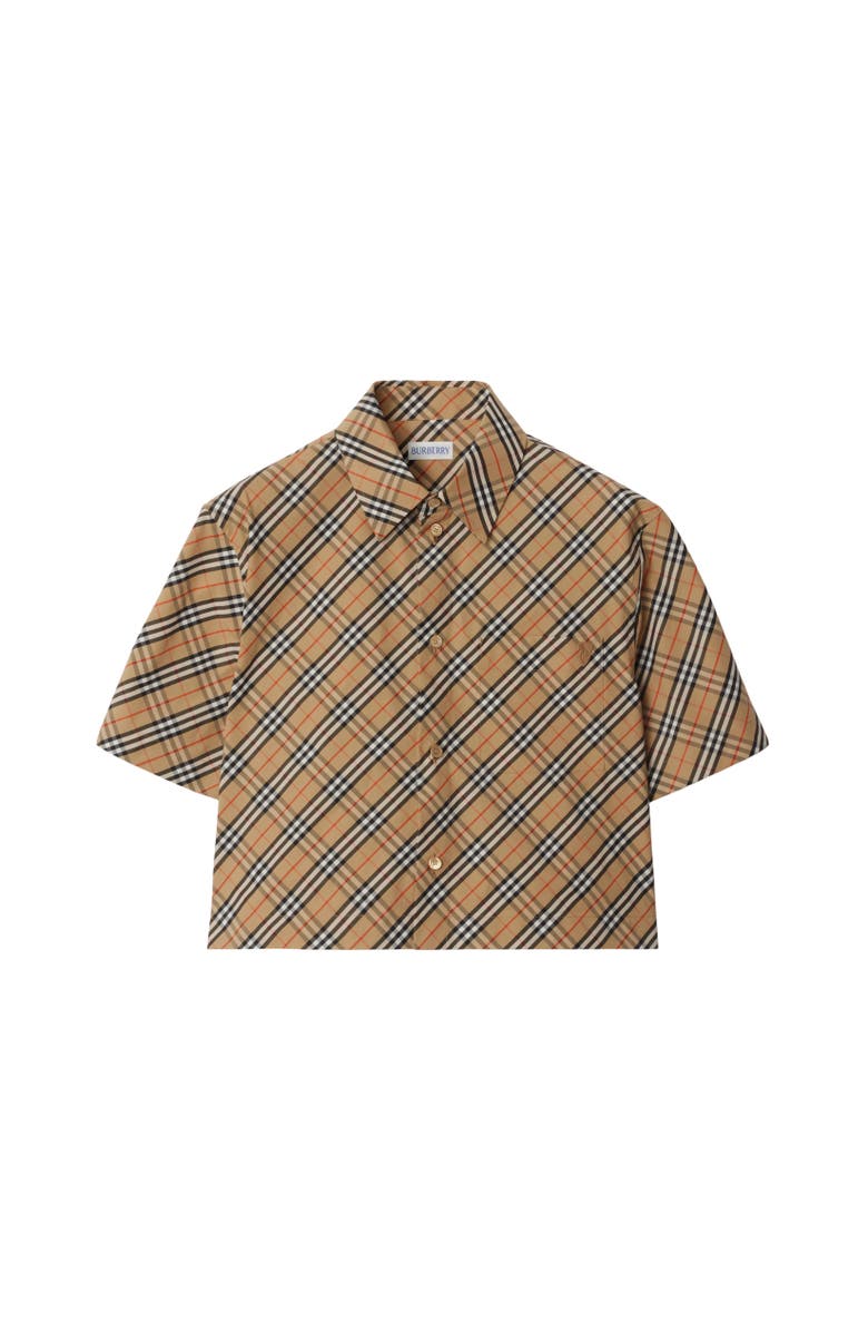 Burberry Cropped Check Cotton Shirt, Alternate, color, Sand