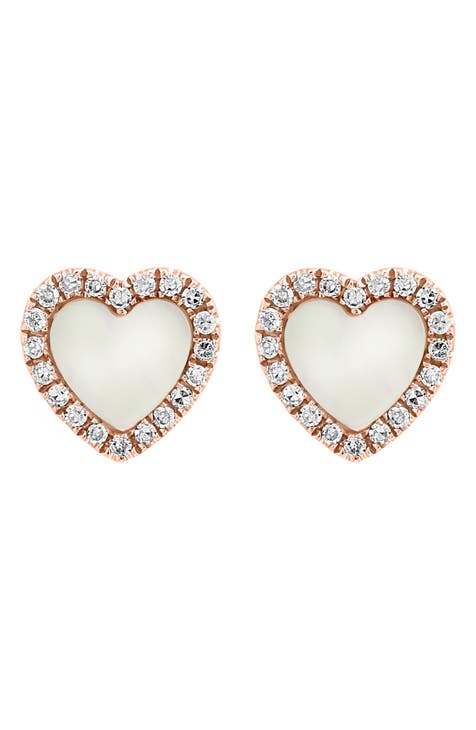 14K Rose Gold Mother-of-Pearl & Diamond Heart Stud Earrings - 0.19ct.