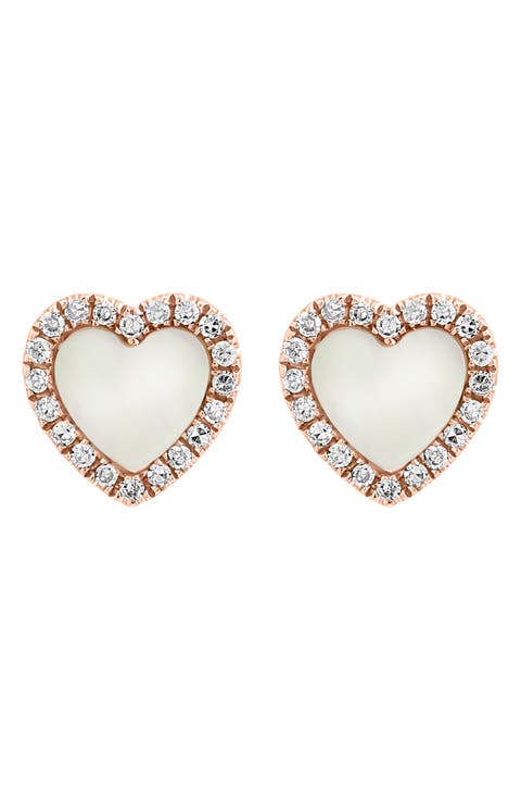 14K Rose Gold Mother-of-Pearl & Diamond Heart Stud Earrings - 0.19ct.