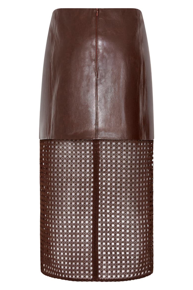 Novah Faux Leather Midi Skirt, Alternate, color, DARK BROWN