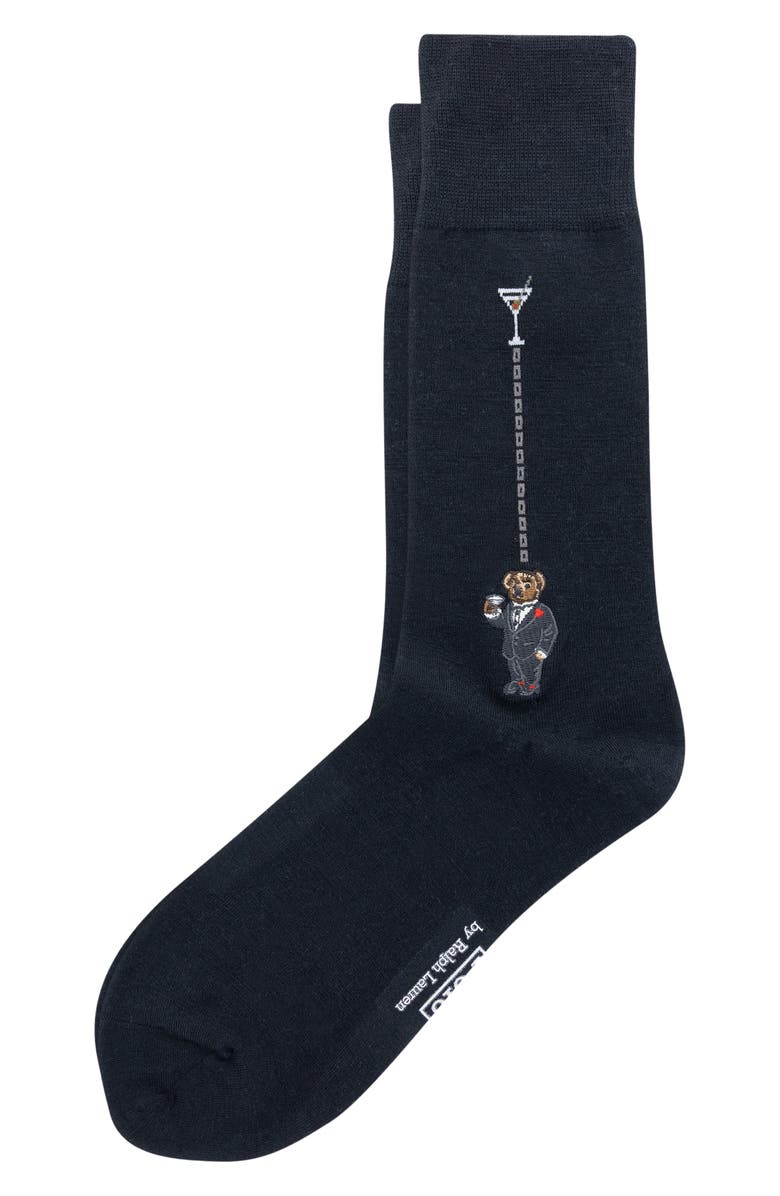Polo Ralph Lauren Martini Bear Embroidered Dress Socks, Main, color, Black