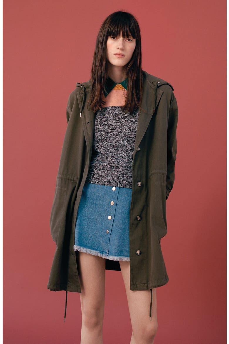 Moto Snap Front Denim Skirt, Alternate, color, BLUE