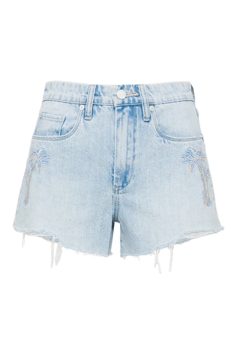 Palm Tree Embroidered High Waist Denim Shorts, Main, color, LIFES A BEACH