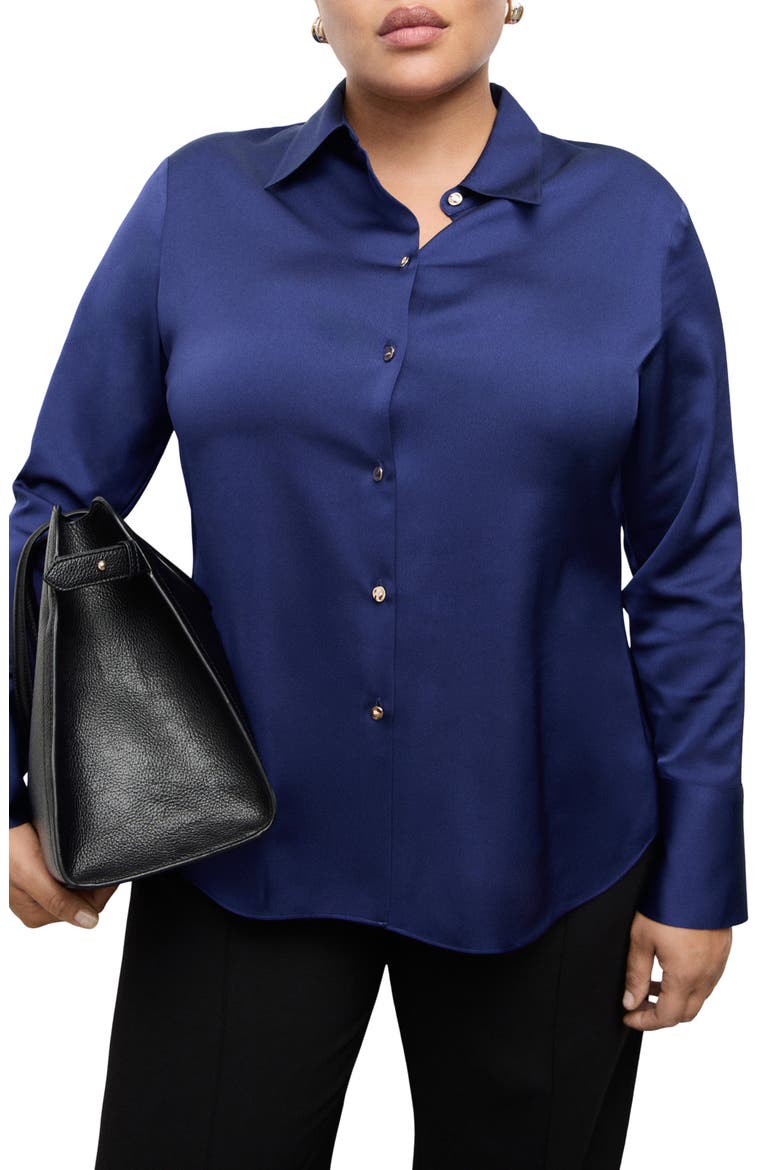 Flowy Satin Shirt, Main, color, BLUE