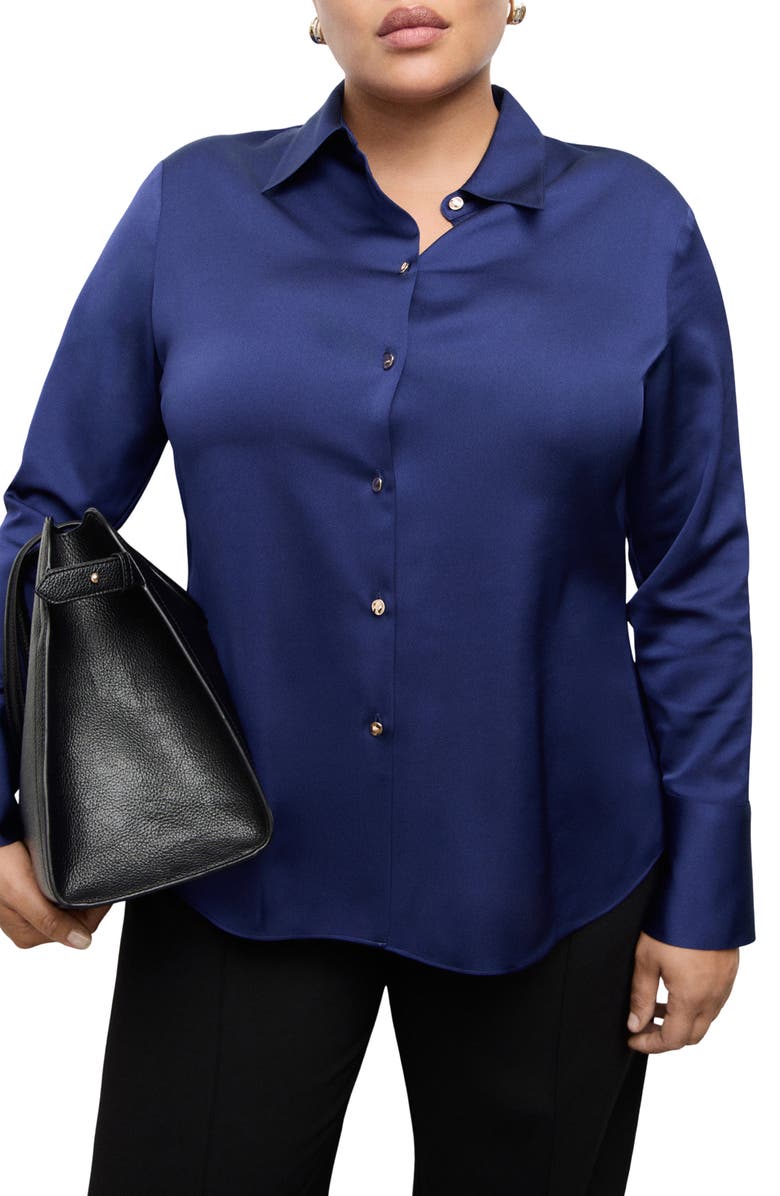 MANGO Flowy Satin Shirt, Main, color, Blue