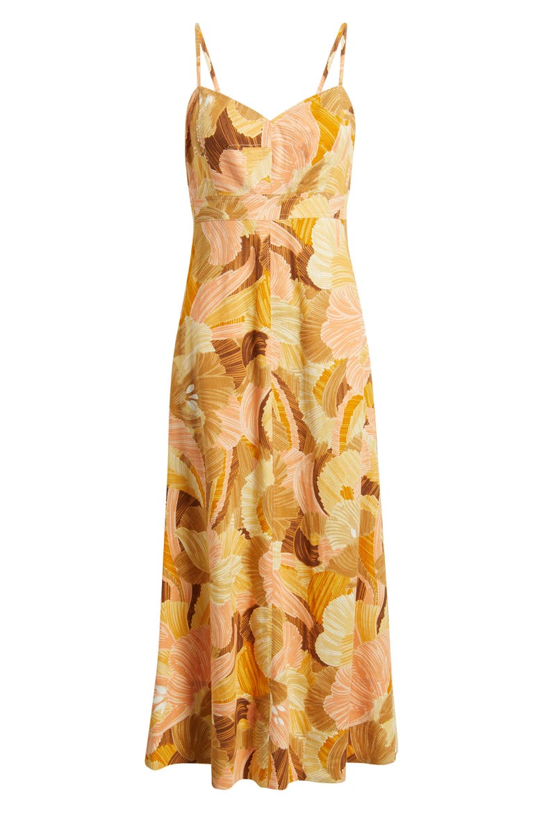 Floral Linen Blend Midi Dress, Alternate, color, BROWN MULT